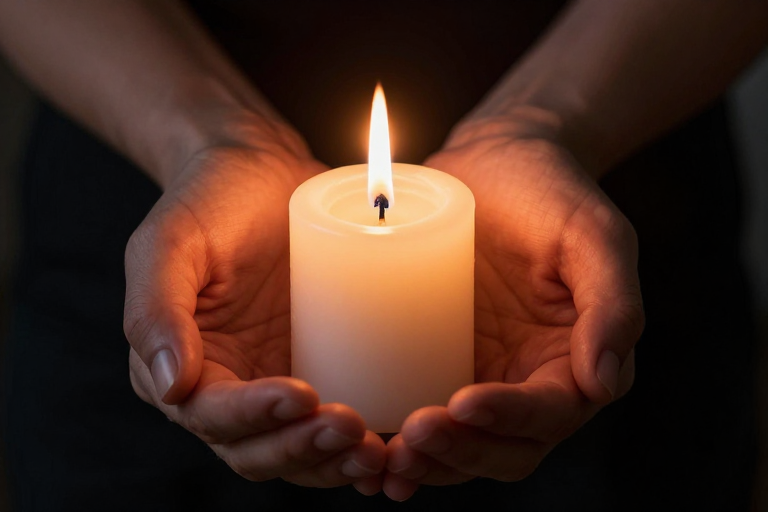 烛光祈愿：掌心暖光下的宁静象征
