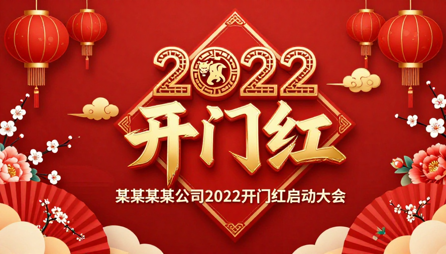2022中国红新年企业开门红海报