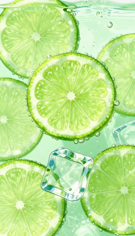 夏日清凉：动漫风格透明柠檬冰饮插画
