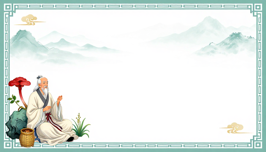 青绿水墨中医意境留白背景插画