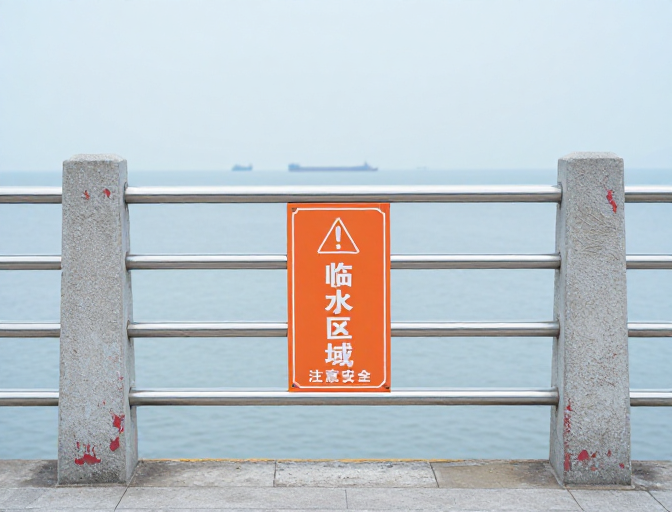 临水安全警示高清摄影图,冷调风格提醒公众注意
