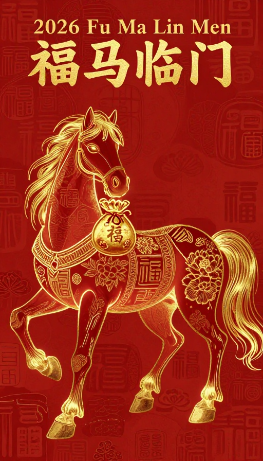 国风衔福吉马：2026祥瑞艺术插画