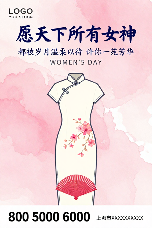 国风水墨旗袍与樱花：温柔守护女神芳华