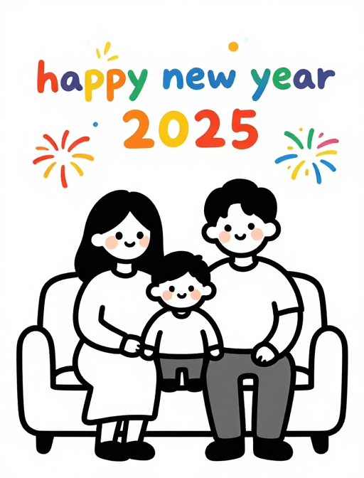 温馨家庭新年时刻：粗线条勾勒爱的色彩