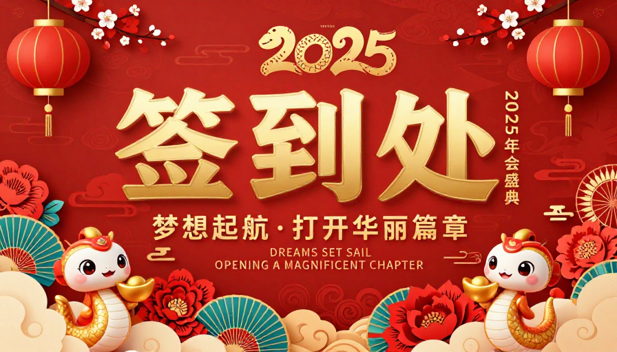 2025蛇年新春签到盛典：红金剪影贺岁迎新