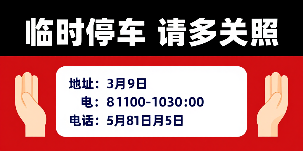高对比度卡通风临时停车友好提示牌海报