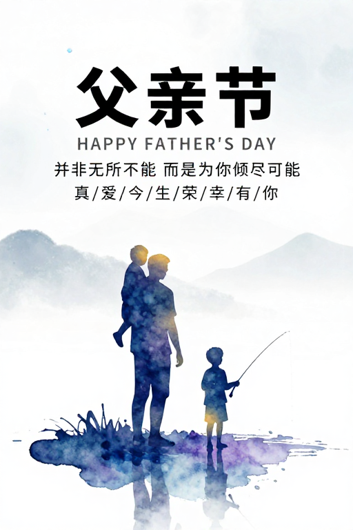 水墨水彩交融,温情父爱·父亲节清新海报