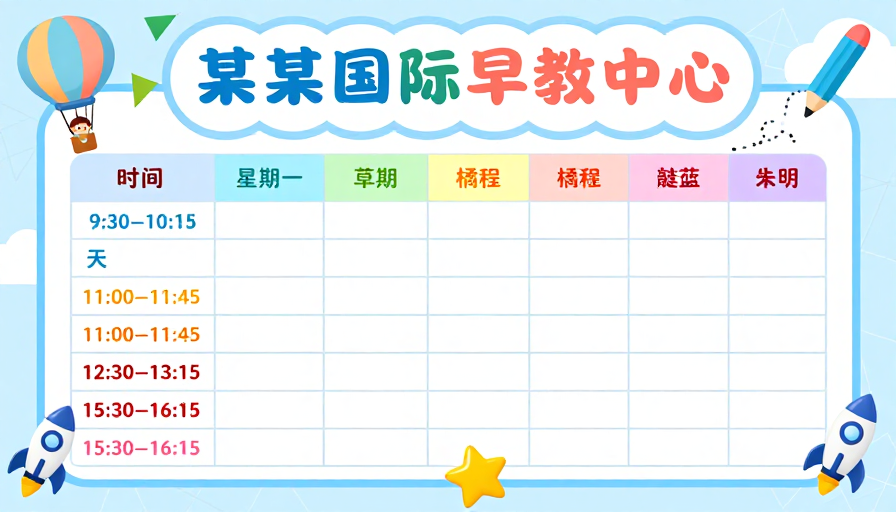 国际早教中心童趣课程表:清新马卡龙设计