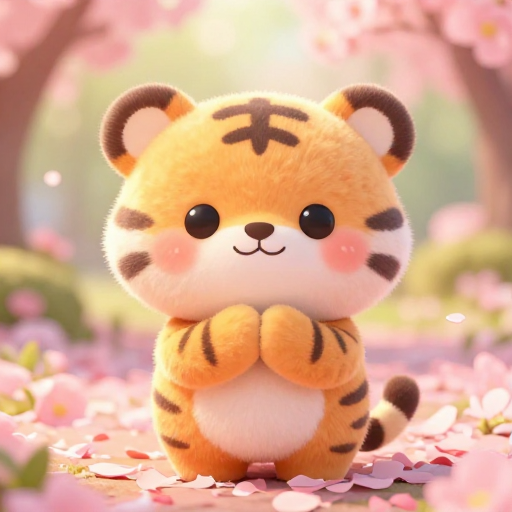 萌趣3D小虎:粉色梦境中的祈祷时刻