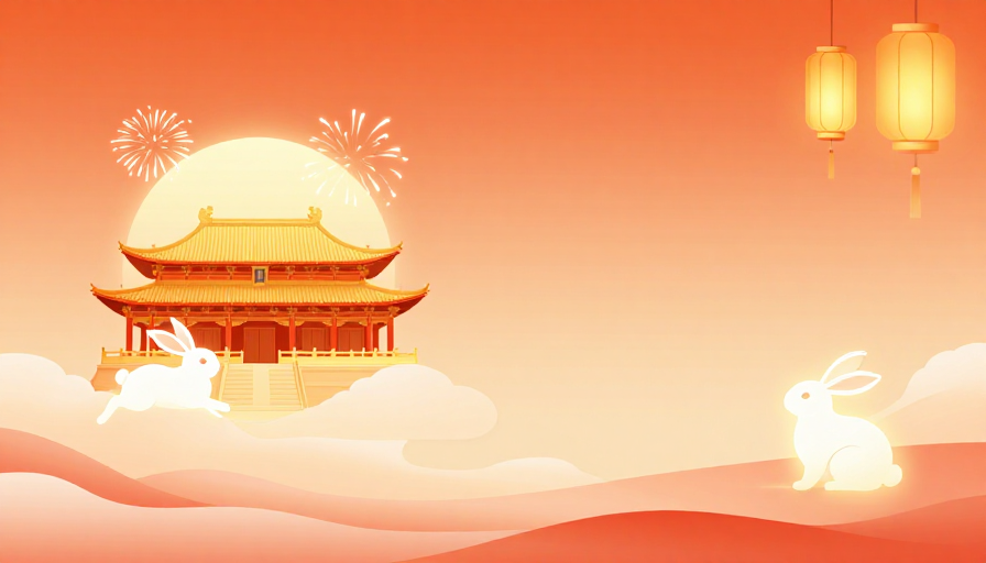 中秋祥瑞暖橙国风插画背景