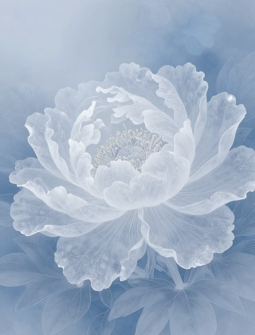 工笔牡丹：清冷透明花瓣的梦幻绽放