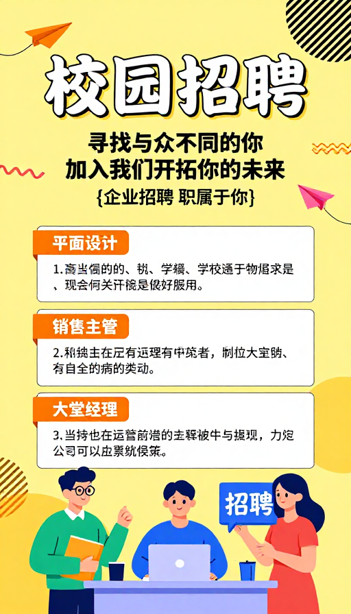 活力校园青春招募:现代插画风格招聘海报