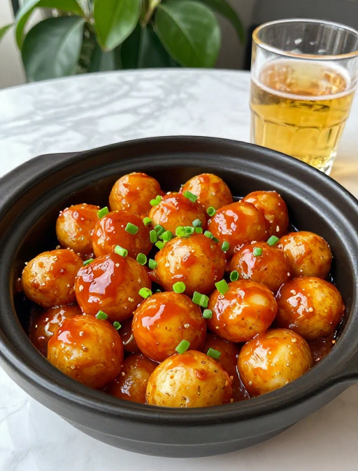 黑陶砂锅红烧小土豆配葱花香气