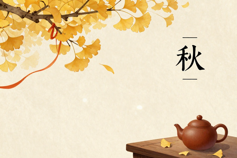 秋韵静物：东方水墨银杏与茶壶的诗意瞬间