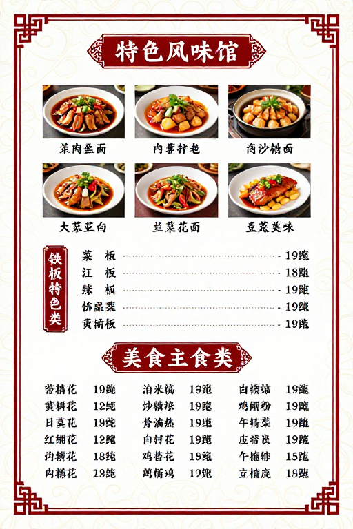 中式传统菜单设计:典雅喜庆特色风味馆