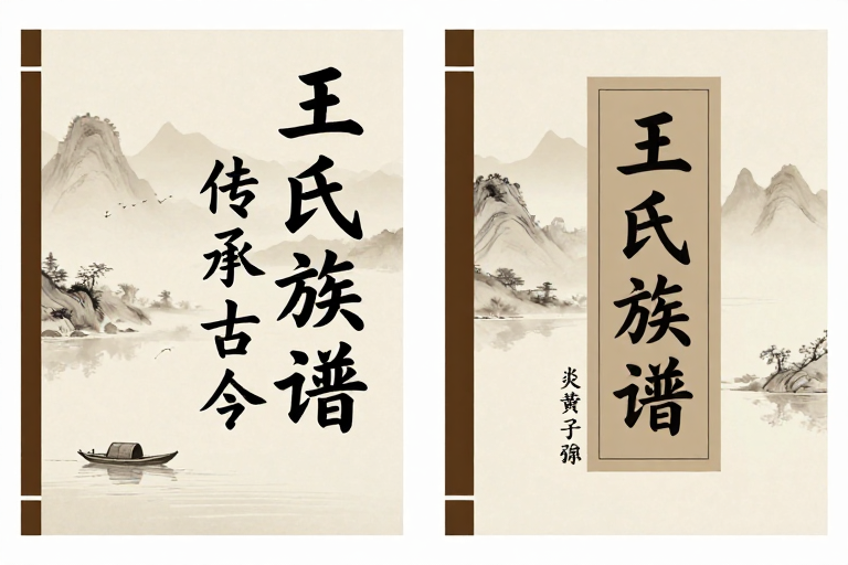 中国风古籍封面：王氏族谱水墨传承设计