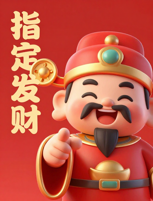 萌财神3D国风海报，指定发财超清细节