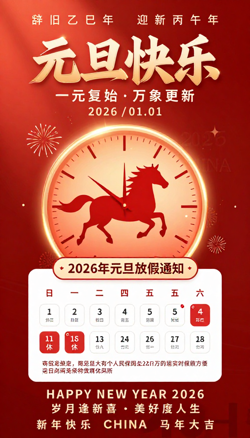 传统现代融合的2026元旦喜庆节日海报