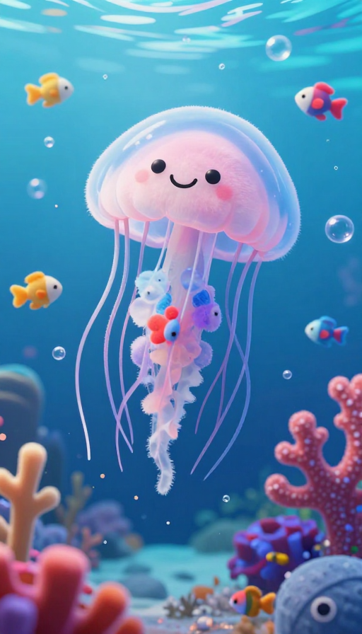 梦幻水下治愈世界毛绒水母微笑