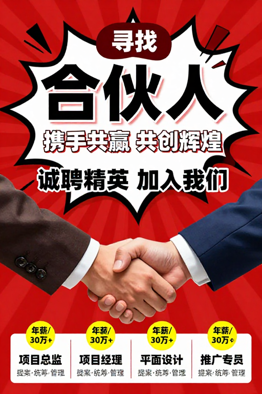 高能量商务招聘海报：合伙人携手共赢