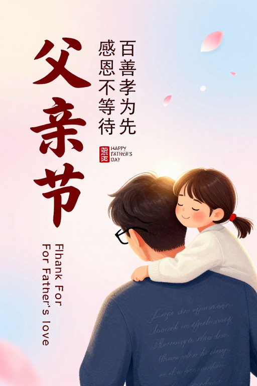 暖色调手绘父爱守护节海报