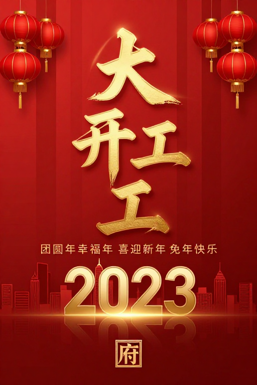 鎏金红韵新年开工:传统现代融合海报
