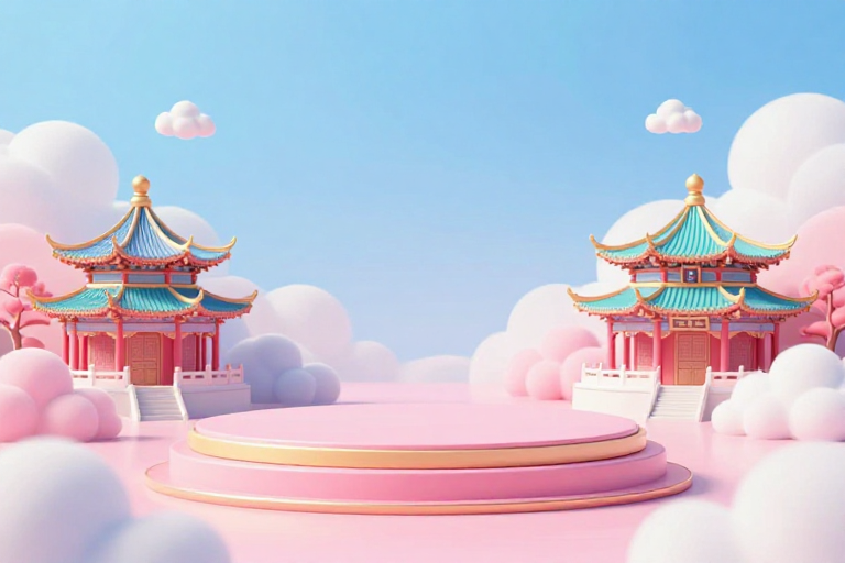 梦幻七夕展台：古风建筑与云景产品展示