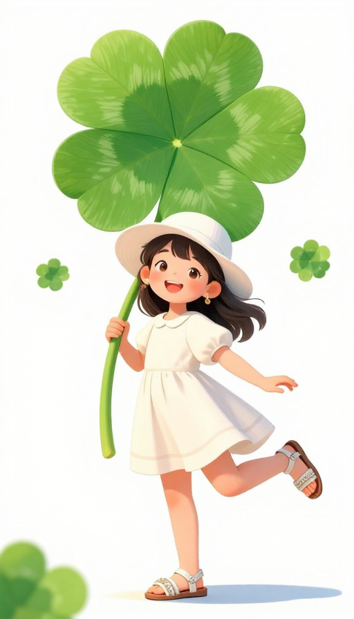 国漫风活泼少女扛四叶幸运草