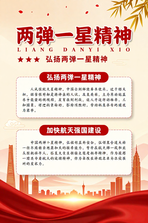 两弹一星精神宣传海报:庄重典雅的红色金色设计