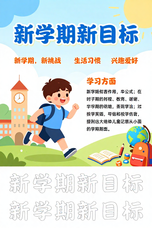 童趣校园海报:新学期目标启航