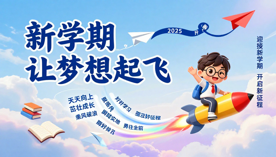 开学季梦想启航：清新童趣风海报
