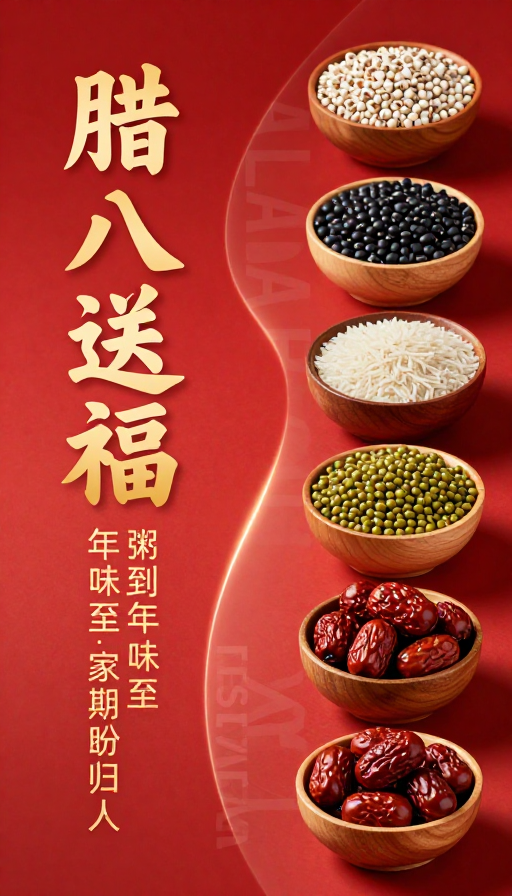腊八送福·传统节庆海报：五谷丰登的团圆喜悦