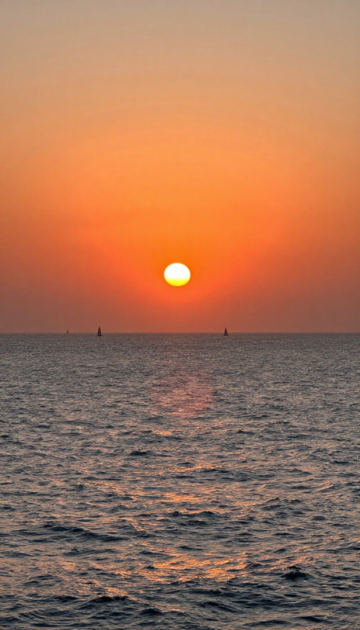 海上日出壮丽景象:橙红天空与金色波光交织的宁静时刻
