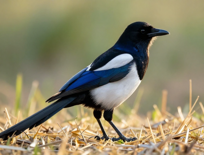 晨光中的优雅欧亚喜鹊：自然生态摄影