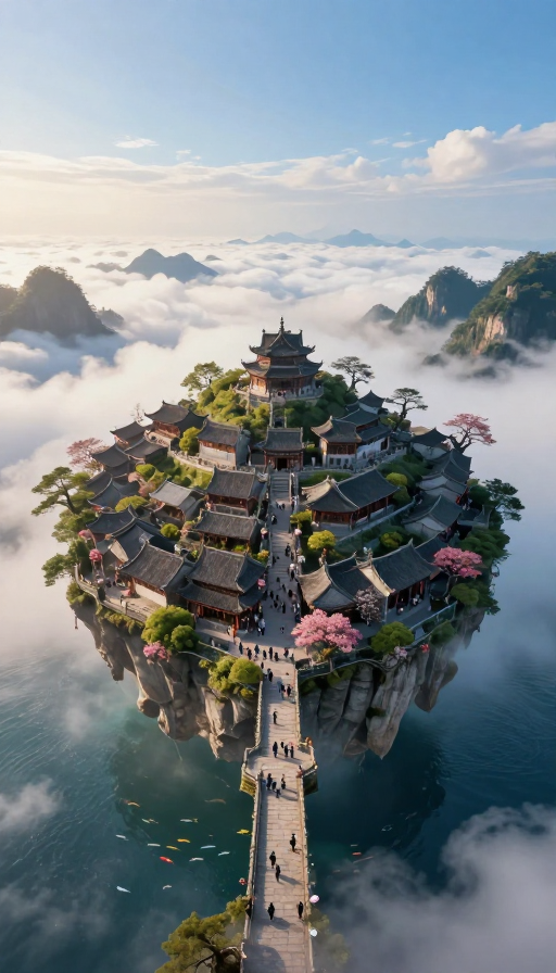 云端幻境:超现实古风岛屿与仙气古城之旅