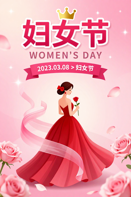 粉色梦幻妇女节艺术海报：优雅与力量绽放