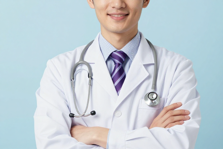 专业亚洲男医生肖像:高清健康宣传摄影