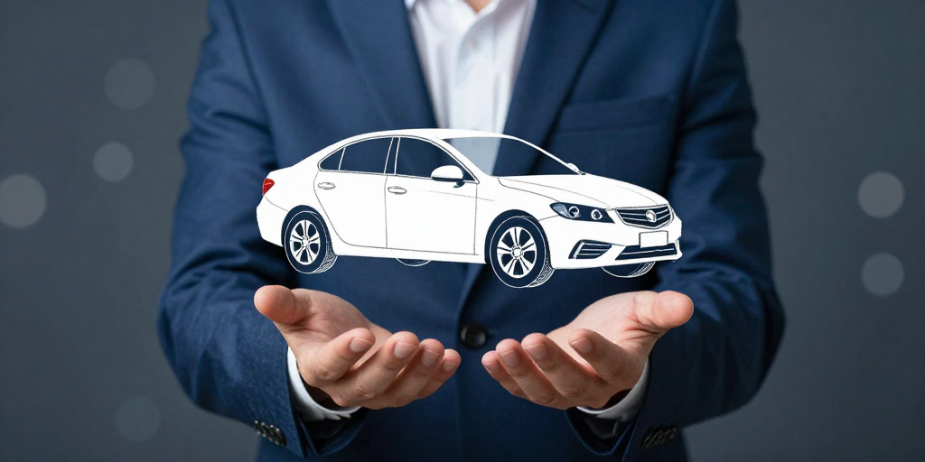 商务男士托举悬浮轿车轮廓,冷调光影摄影