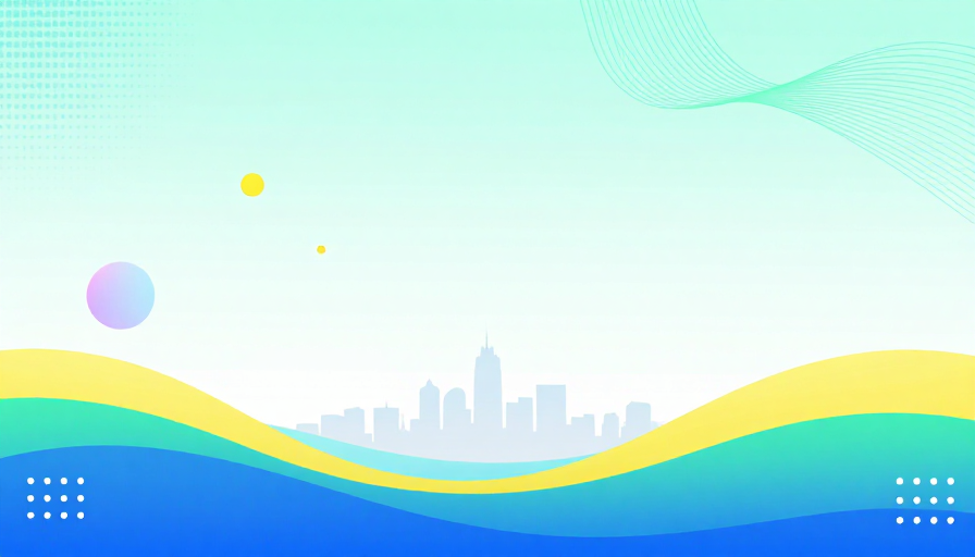 极简渐变抽象背景:蓝绿黄青融合的城市与自然元素