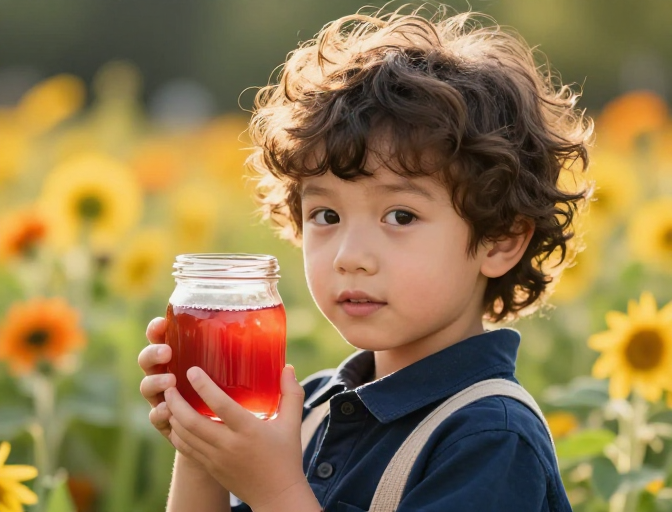 暖阳下的小男孩与清新茶饮
