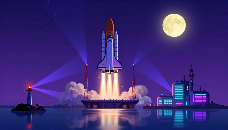 赛博朋克星空下的升空航天器夜景插画