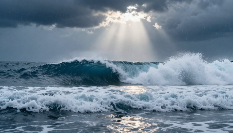 暴风雨巨浪：深蓝海浪的戏剧性瞬间