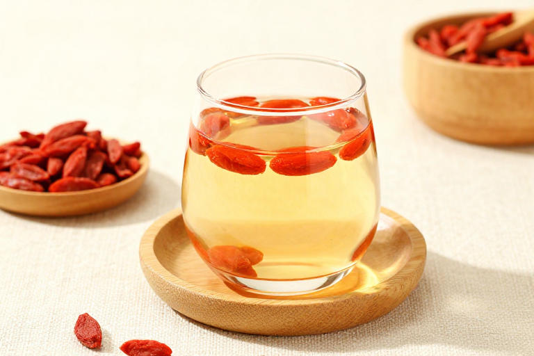 暖光枸杞养生茶：透明杯中的自然健康之美