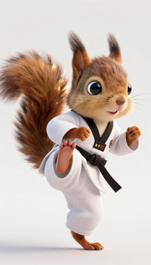 灵动松鼠:跆拳道特写·迪士尼质感高清定格