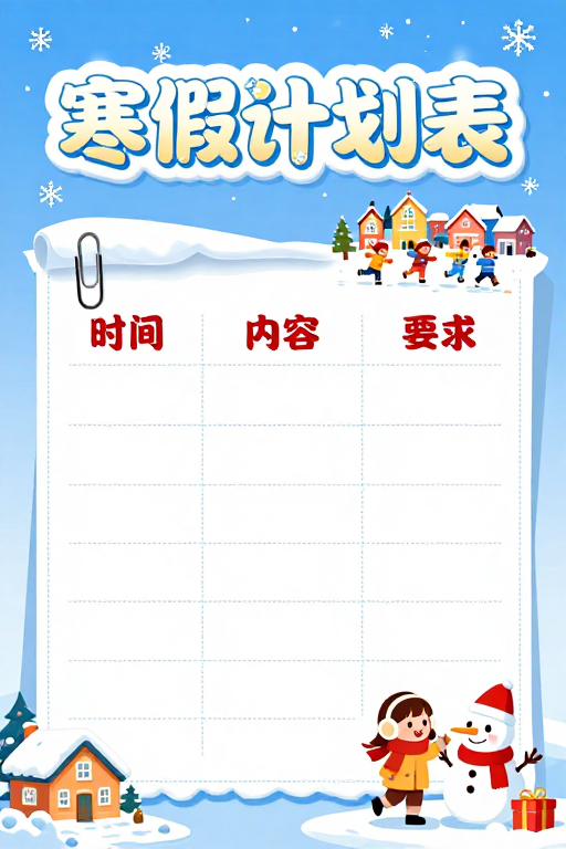 冬日清新冰雪风寒假计划表海报