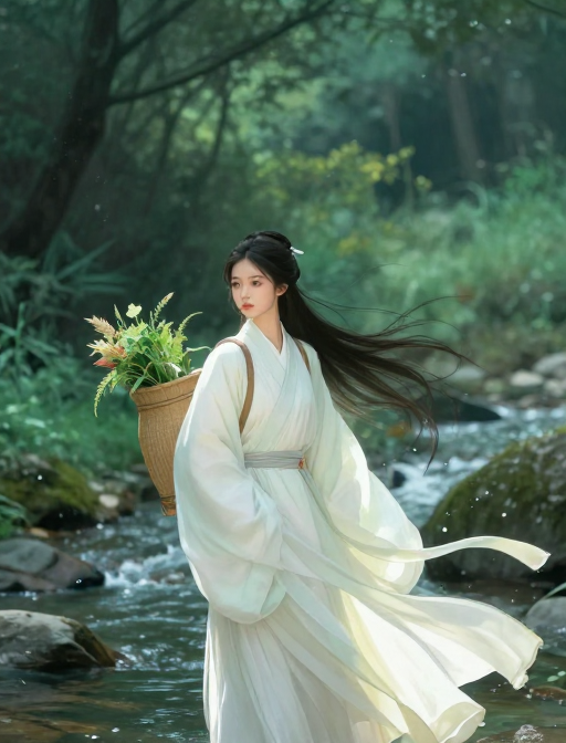 古韵白衣背影：水墨山水间的诗意瞬间