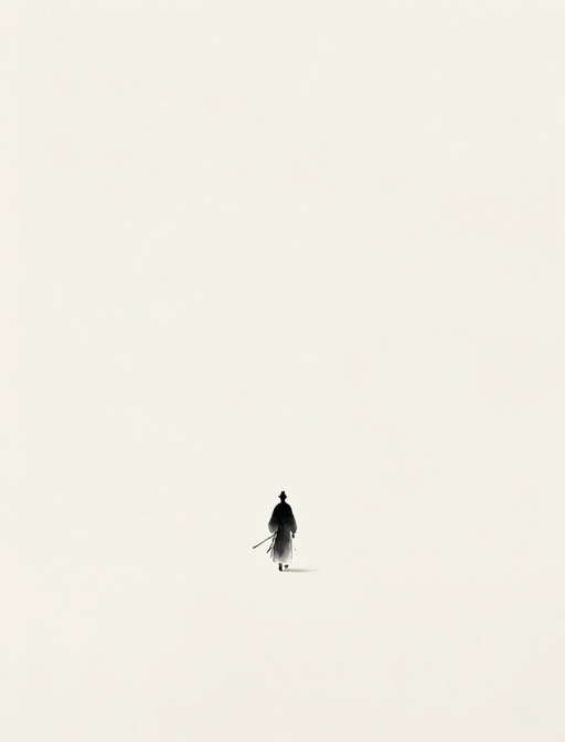 禅意水墨：极简侠客背影的留白意境