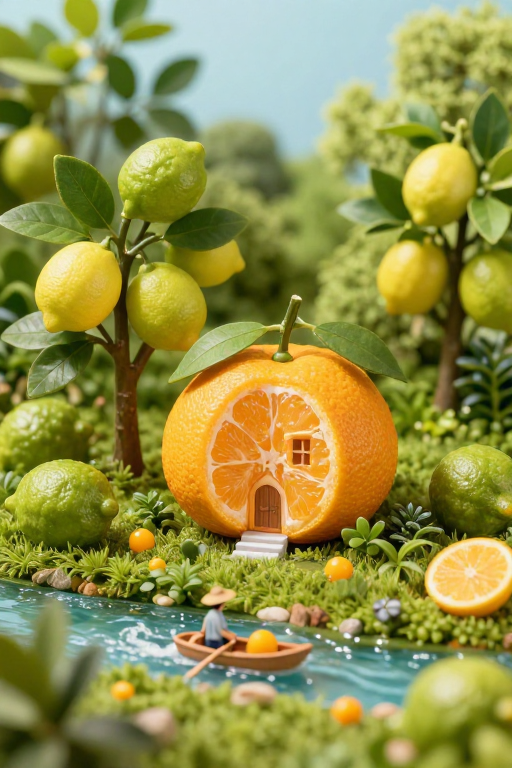 微缩柠檬森林中的柑橘别墅:超清微观世界