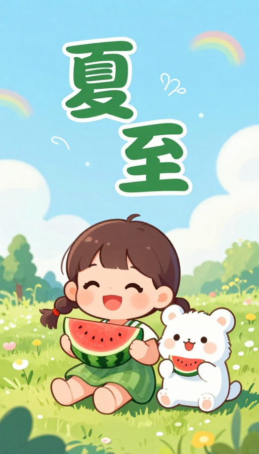 夏至童趣海报:可爱Q版夏日欢乐时光