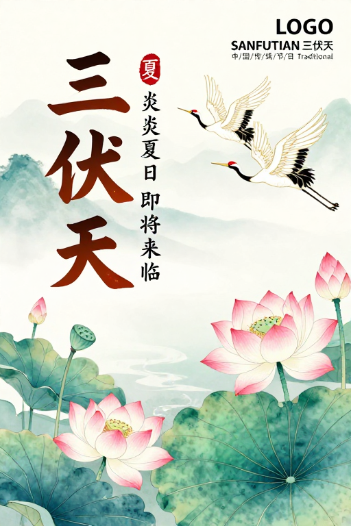 水墨丹青绘三伏·中国风传统节气海报